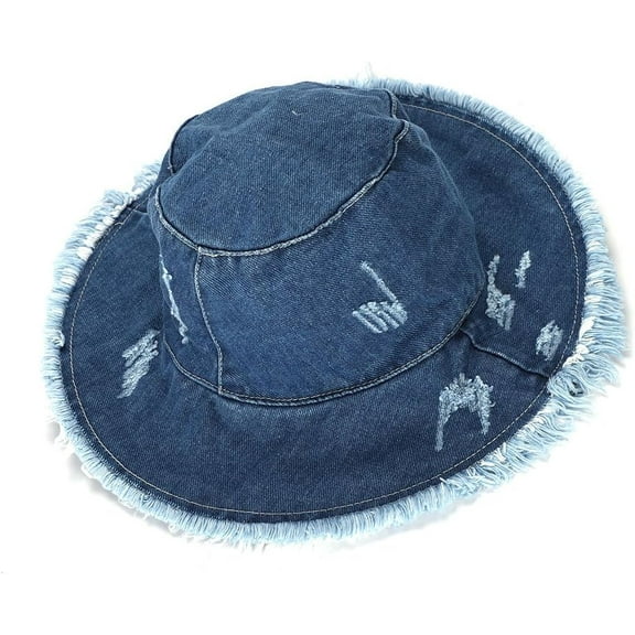 CoCoMangos Ripped Frayed Brim Bucket Hats Distressed Washed Jean Fisherman Cap Packable Outdoor Travel Beach Sun Hats for Men Women