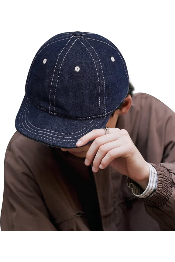 Short Brim Baseball Hat Denim Cotton Trucker Cap Low Profile Dad Hat with Flip Bill Casual Hip Hop Snapback Cap