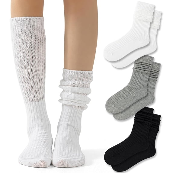 CoCoMangos Slouch Socks Pack For Women 80s Retro Scrunch Knee High Socks Long Slouchy Stacked Ribbed Boot Socks for Women Girls