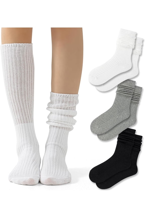 Slouch Socks Pack For Women 80s Retro Scrunch Knee High Socks Long Slouchy Stacked Ribbed Boot Socks for Women Girls