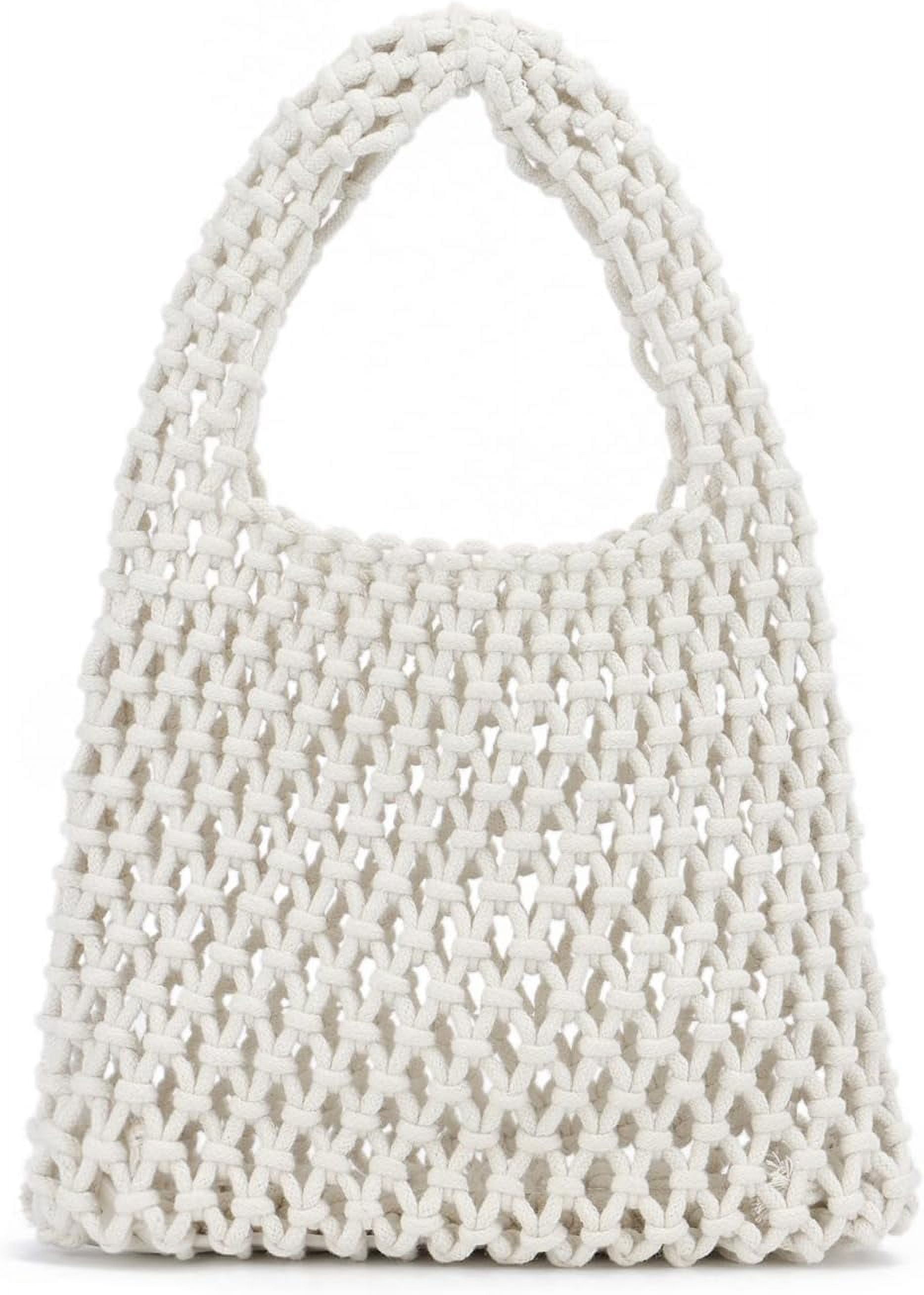 CoCoMangos Small Crochet Tote Bag for Women Summer Mesh Woven Handbags Beach Hobo Bag