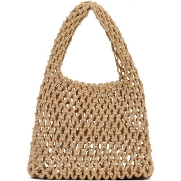 CoCoMangos Small Crochet Tote Bag for Women Summer Mesh Woven Handbags Beach Hobo Bag