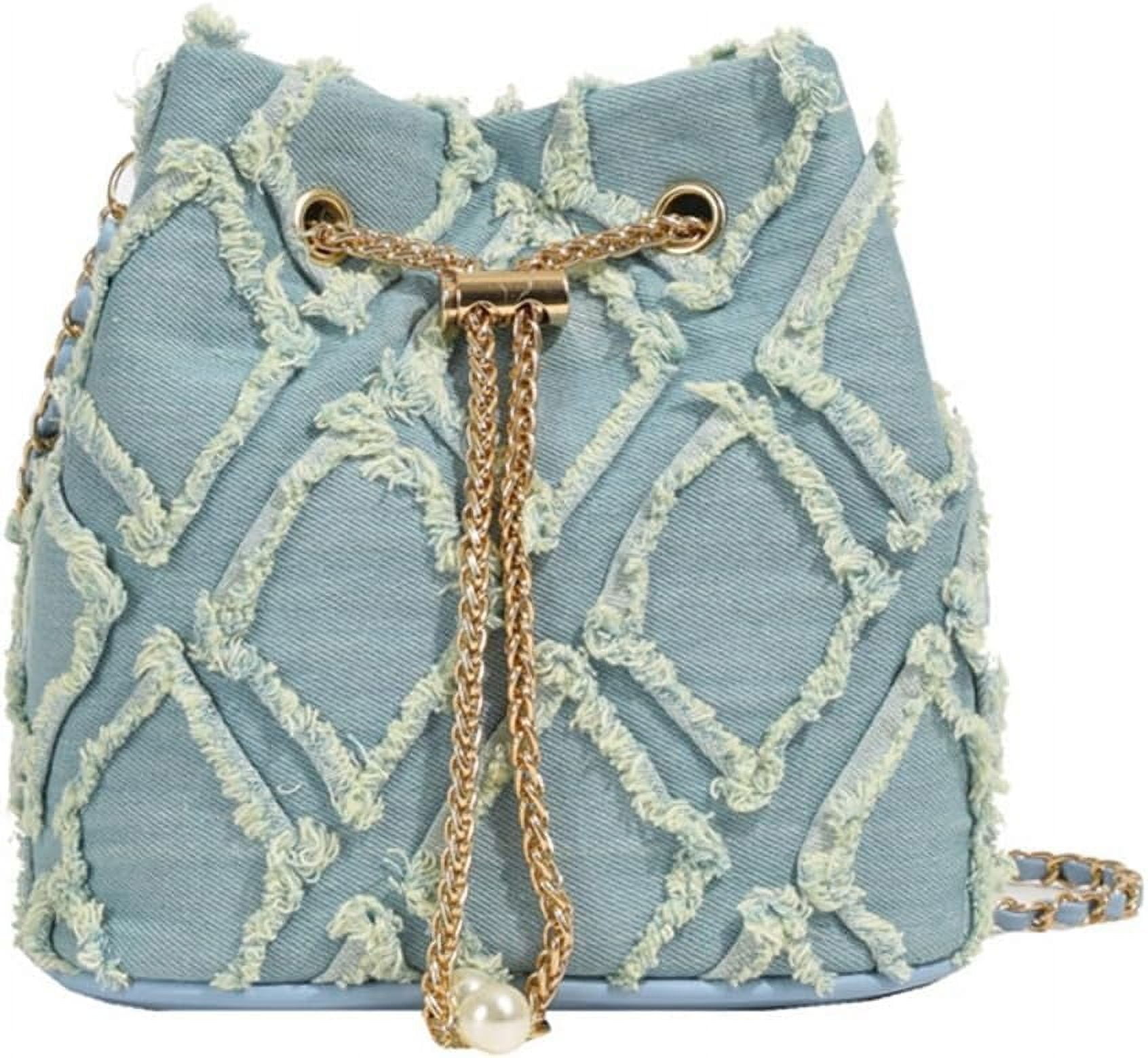 CoCoMangos Small Denim Bucket Bag, Jean Purses for Women Denim Crossbody Bags Hobo Bag Drawstring Handbag