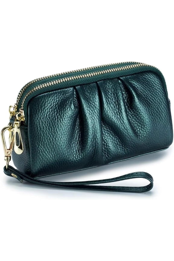 Small Wristlet Bag for Women Retro Genuine Leather Clutch Purse Roomy Travel Phone Wallet with Detachable Wrist Strap