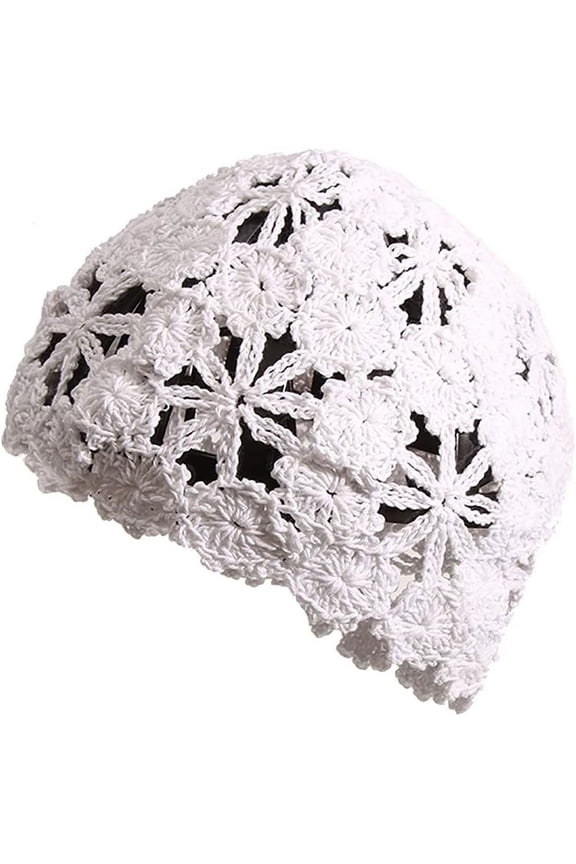 Soft Crochet Beanie Hat for Women Ladies Girls Solid Color Beige Knitted Cutout Slouchy Skull Cap