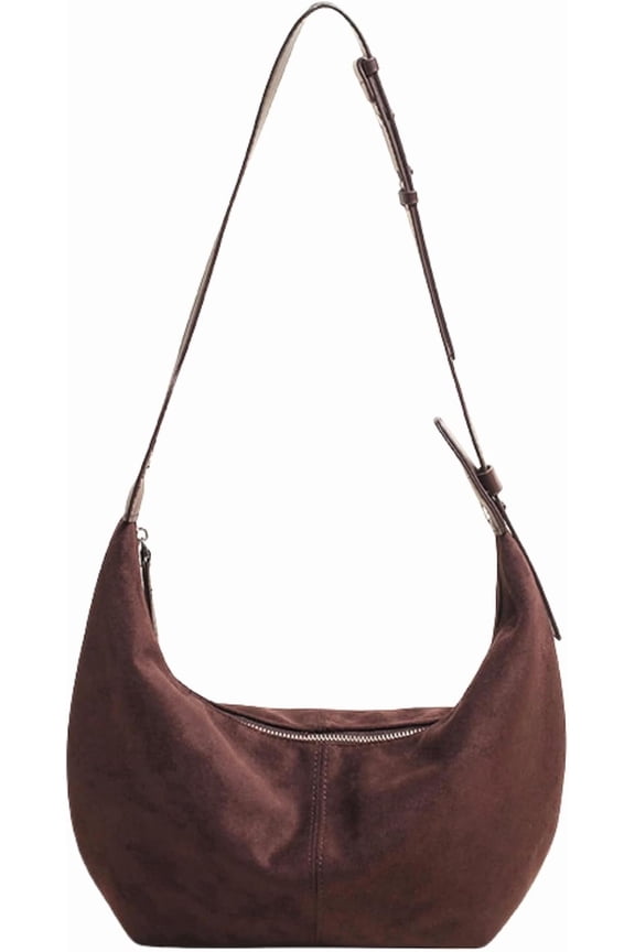Soft Faux Suede Hobo Bag for Women, Slouchy Leather Crossbody Purse with Spacious Interior, Y2k Tote Shoulder Bag with Zipper