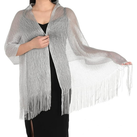 CoCoMangos Sparkling Metallic Shawls and Wraps for Evening Dresses Shawls and Wraps for Women Wedding Party Bride Bridesmaid (Silver)