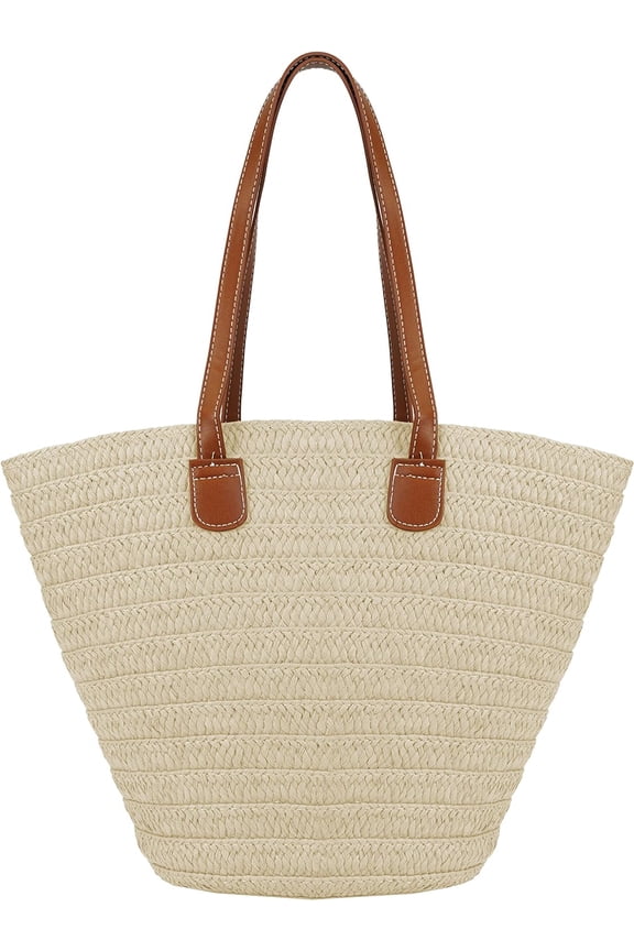 Straw Bag for Women Woven Beach Structured Tote Handmade Crochet Carteras De Mujer Summer Shoulder Bohemian Pom Travel