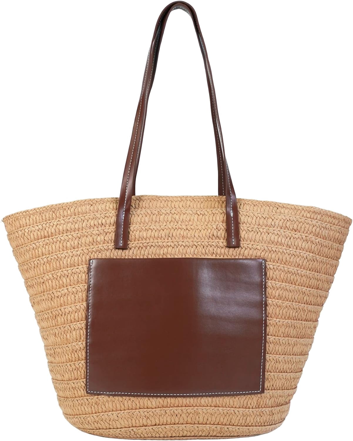 CoCoMangos Straw Bag for Women Woven Beach Structured Tote Handmade Crochet Carteras De Mujer Summer Shoulder Bohemian Pom Travel