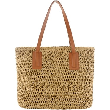 CoCoMangos Straw Bag for Women Woven Beach Structured Tote Handmade Crochet Carteras De Mujer Summer Shoulder Bohemian Pom Travel