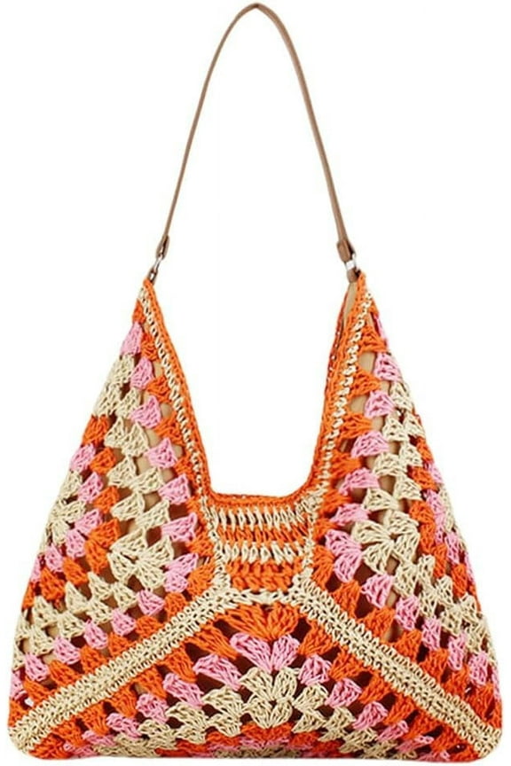 Straw Beach Bag Straw Hobo Bags for Women Boho Shoulder Bag Crochet Handbags Woven Tote Bag Trendy Summer Purse