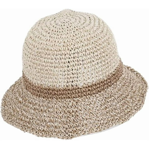CoCoMangos Straw Beach Straw Sun Hat Women Summer Crochet Colorful Rainbow Striped Bucket Hat Knit Woven Contrast Gradient Floppy Cap