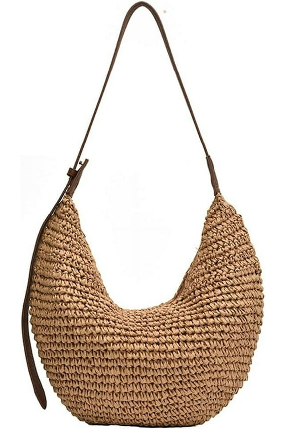 Straw Crescent Bag Summer Beach Straw Purse for Women Woven Dumpling Crossbody Bag Half Moon Shaped Shoulder Bag
