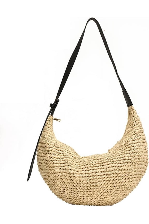 Straw Crescent Bag Summer Beach Straw Purse for Women Woven Dumpling Crossbody Bag Half Moon Shaped Shoulder Bag