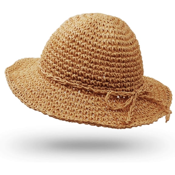 CoCoMangos Straw Hat, Handmade Beach Wide Brim Cap Foldable Outdoor Sun Hat Beach Headwear for Adult Children Man Women
