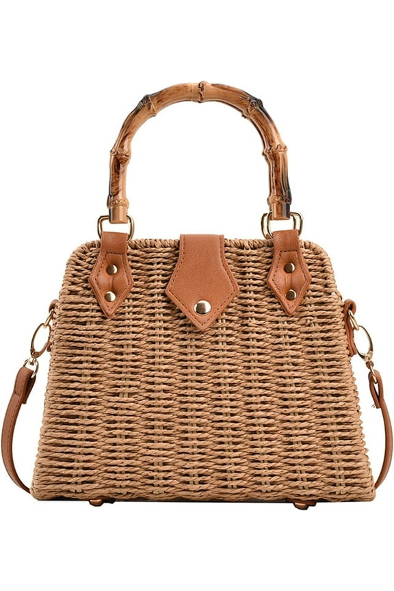 Straw Purses for Women Trendy Summer Woven Tote Bag Straw Basket Crossbody Wicker Purses and Handbags with Bamboo Handle