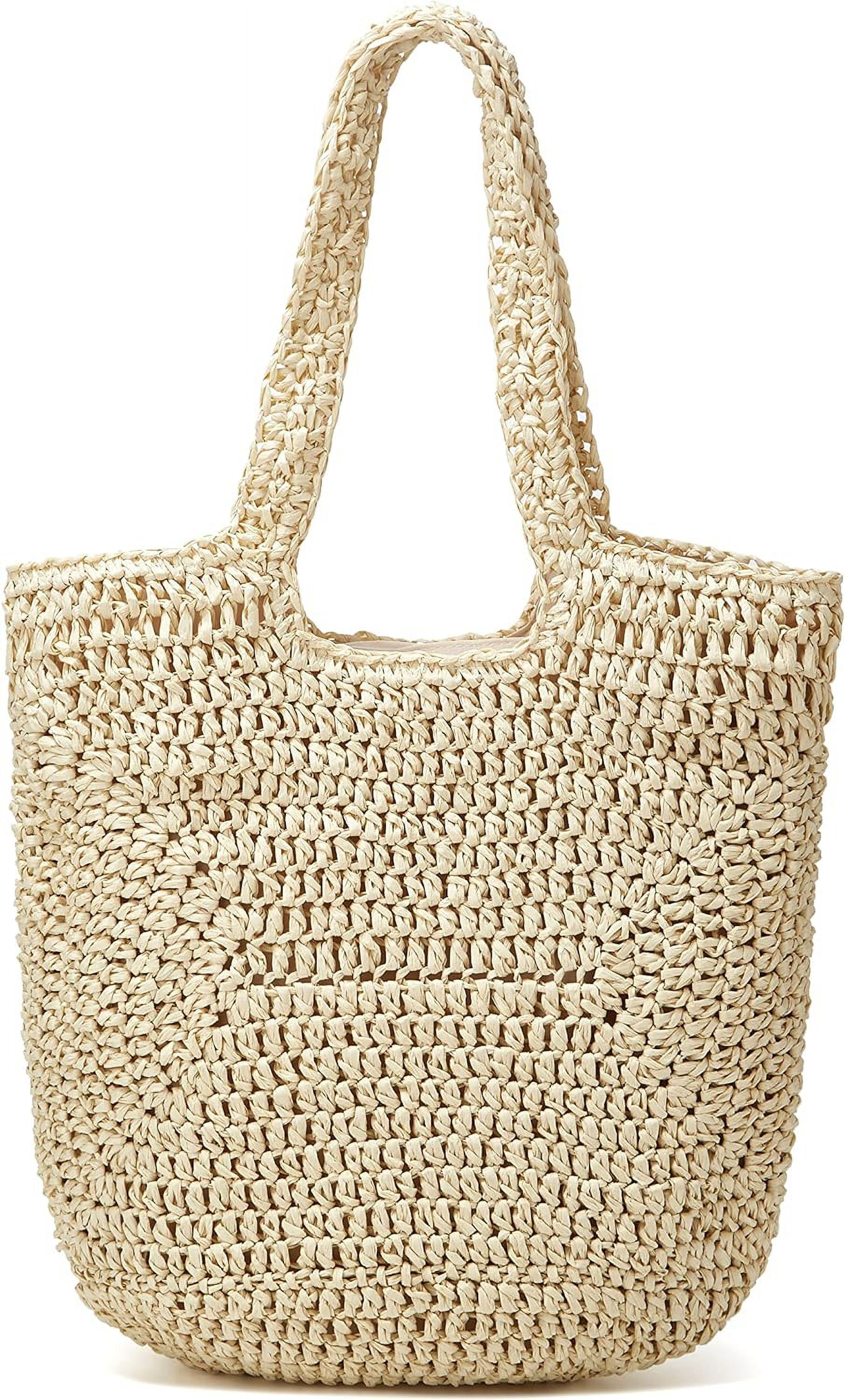 CoCoMangos Straw Tote Bag for Women Woven Beach Handbag Handmade Crochet Casual Straw Shoulder Bags Summer Bohemian Hobo Bags