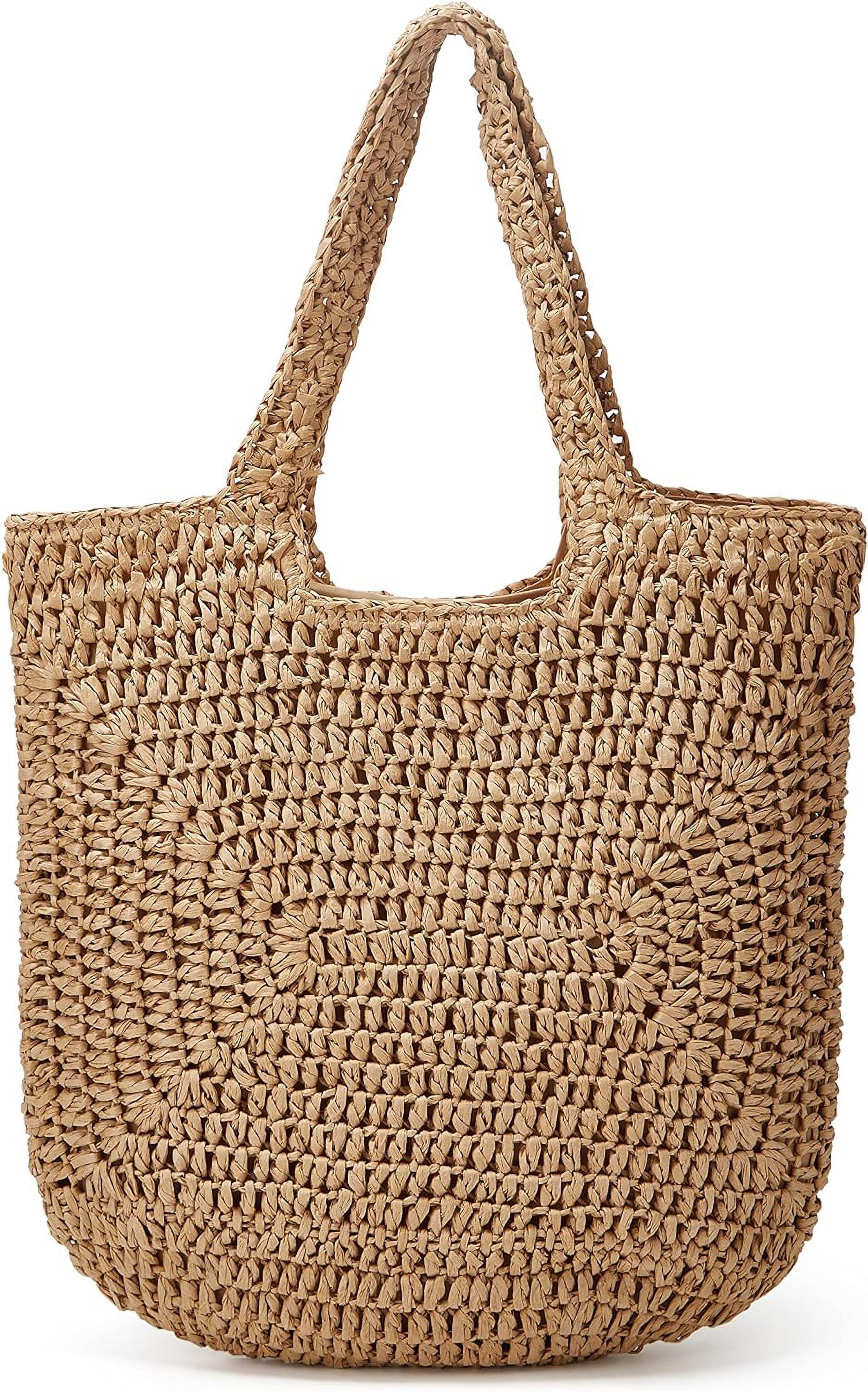 CoCoMangos Straw Tote Bag for Women Woven Beach Handbag Handmade Crochet Casual Straw Shoulder Bags Summer Bohemian Hobo Bags