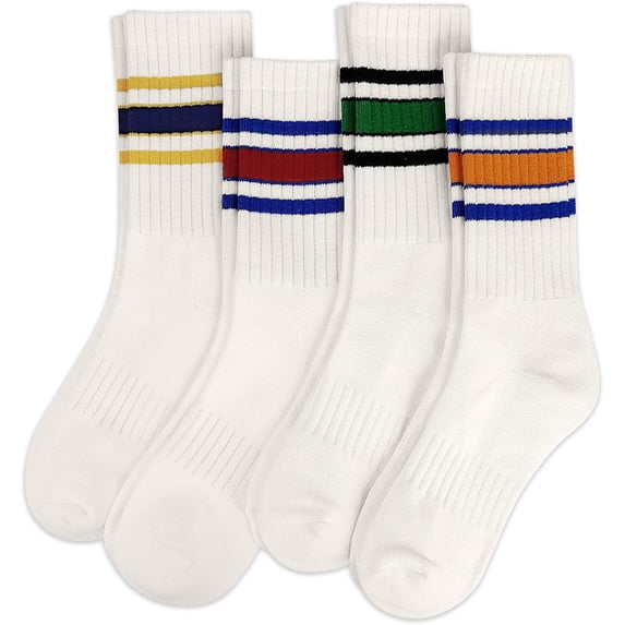 CoCoMangos Striped Crew Socks for Women, Cotton Retro Novelty Tube Socks Athletic Casual Fun Sock 4 Pairs, Size 5-10