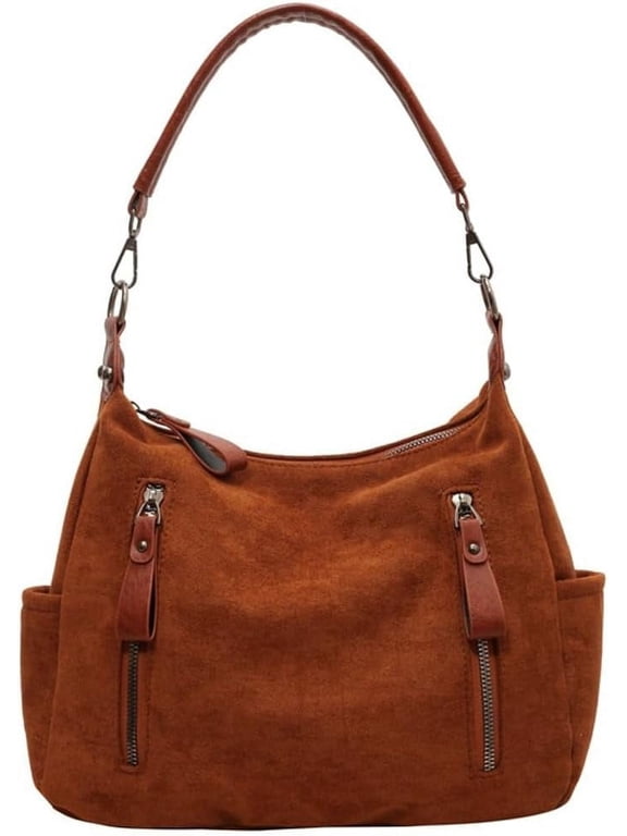 Suede Satchels Shoulder Crossbody Handbag for Women Winter Fall Retro Top-handle Bag Slouchy Work Hobo Bag Purse