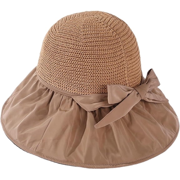 CoCoMangos Sun Hats for Women Bow Bucket Hat Wide Brim Mesh UV Protection Hat for Beach Summer Packable Floppy Travel