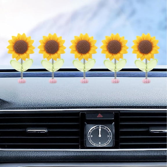 CoCoMangos Sunflower Car Dashboard Decorations, 10 Pcs Mini Paste Shaking Head Sunflower Car Mirror Dashboard Plant Decor for Car Interior Home Office Desk Decoration