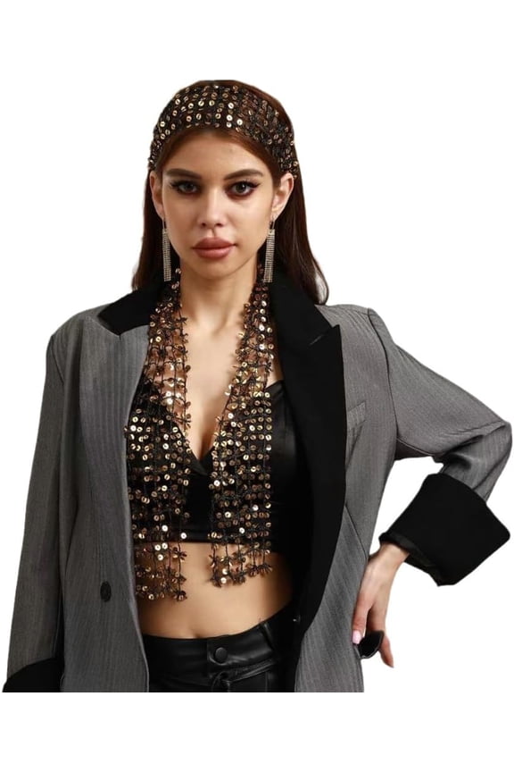 Thin Scarf for Women Glitter Headband Y2k Neck Head Wrap Vintage Hair Scarf for Evening Party Bridal Trendy Scarf Neckerchief