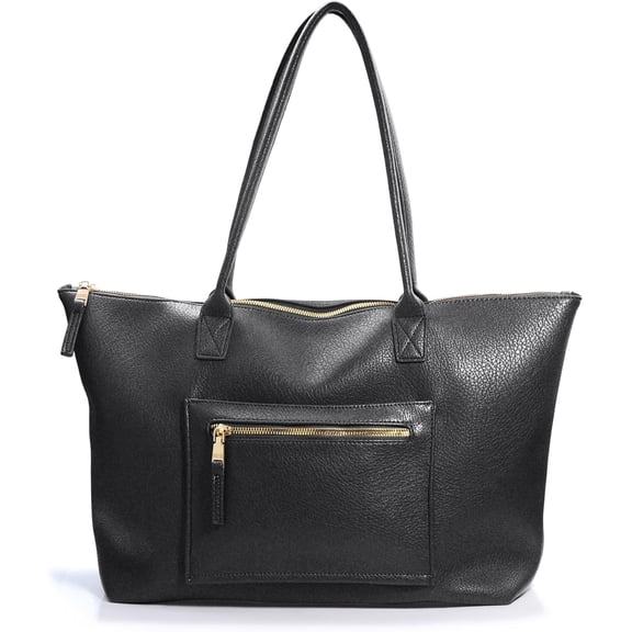 CoCoMangos Tote Bag for Women with Zipper Vegan Leather Handbag with Trolley Sleeve Travel Weekender Carryall Bag