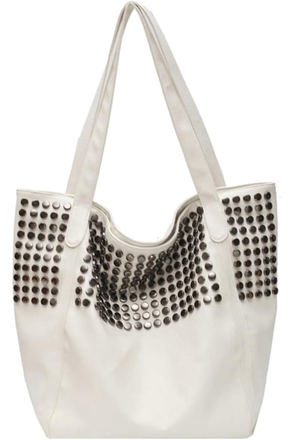 Tote Handbag for Women Vegan Leather Shoulder Bag with Studded PU Leather Zipper Hobo Bag for Travel Work