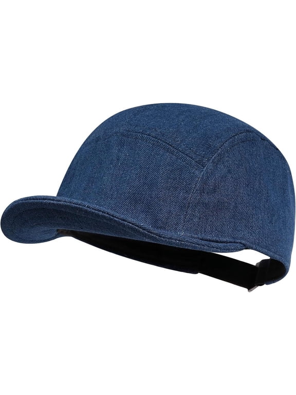 Trucker 5 Panel Hat Short Bill Cadet Cap Denim Baseball Hat Unstructured Cotton Dad Hats Snapback Fitted Flat-Bill Cap