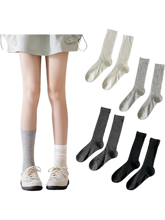 Ultra Thin Steamless Crew Socks Soft Breathable Ribbed Slouch Socks for Women Girls (US, Numeric, 5, 9, Regular, Regular, 4 Pairs-Set A)