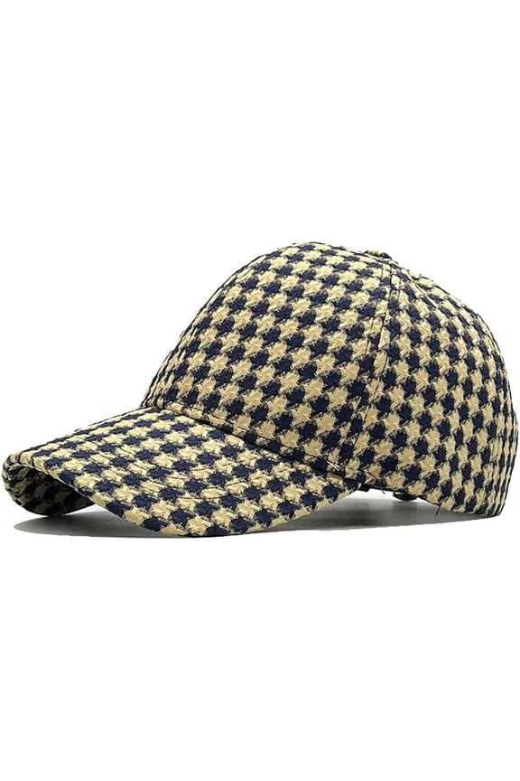 Unisex Retro Houndstooth Print Baseball Cap Casual Sun Protection Dad Hat Polo Style Trucker Hats Adjustable Headwear