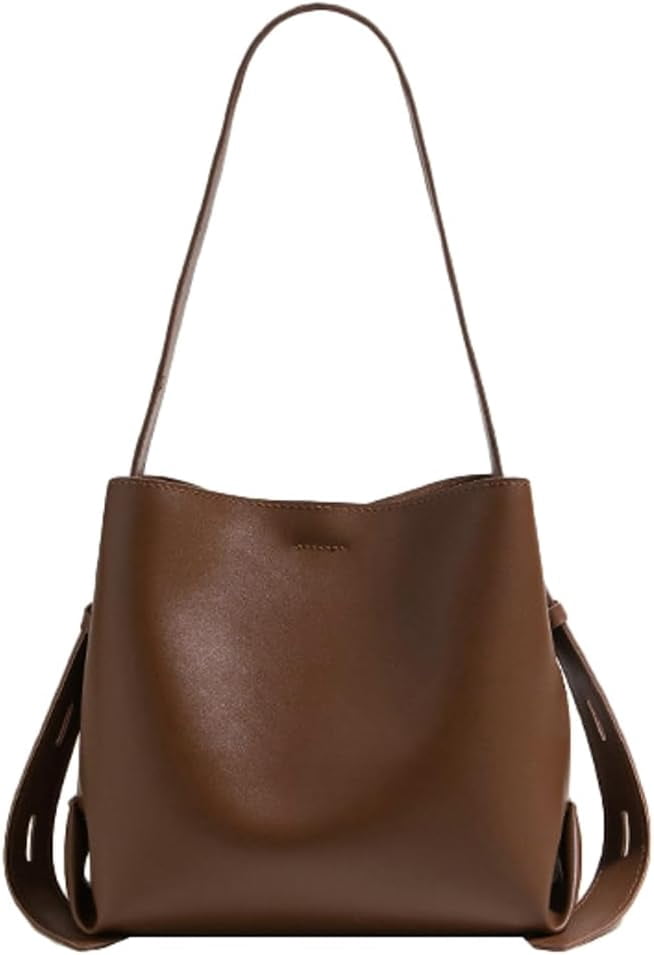CoCoMangos Vegan Leather Bucket Tote Purse for Women Trendy Adjustable Strap Crossbody Handbags Shoulder Bag Magnetic Snap