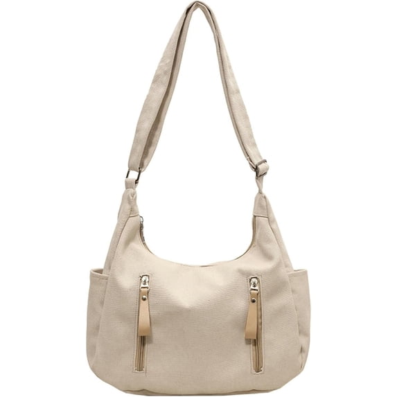 CoCoMangos Vintage Canvas Tote Bag Multiple Pockets Crossbody Shoulder Bag Unisex College Front 2 Zipper Side Pockets