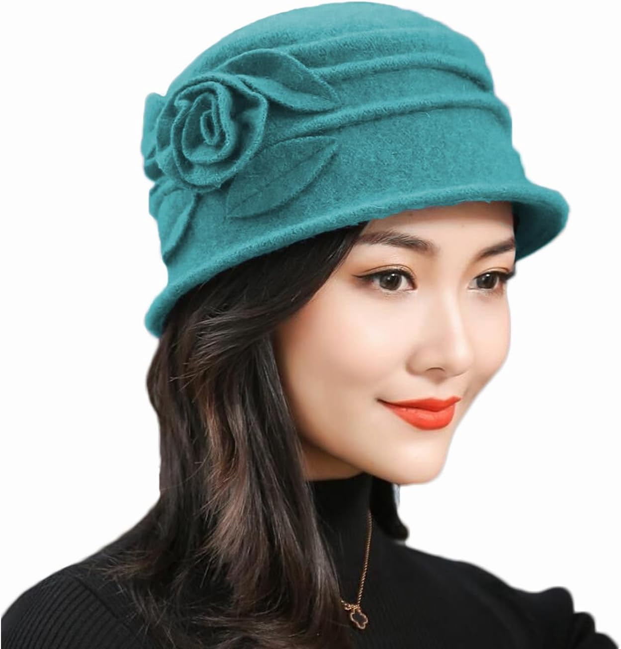 CoCoMangos Vintage Floral Wool Dress Cloche Hats for Women 