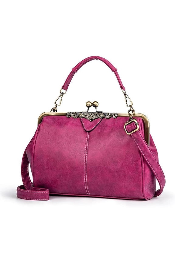 Vintage Kiss Lock Handbag PU Leather Evening Clutch Satchel Retro Hollow Crossbody Shoulder Purse Tote
