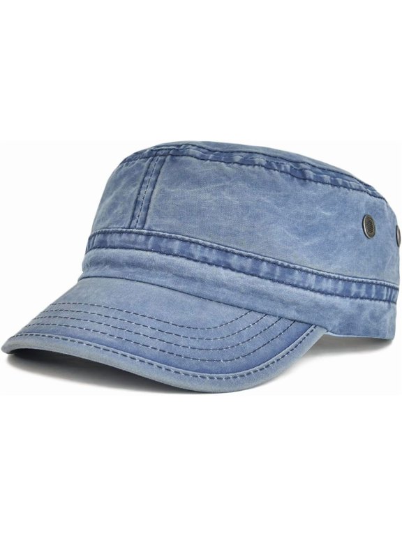Washed Cotton Military Cadet Army Caps Unique Design Vintage Flat Top Hat