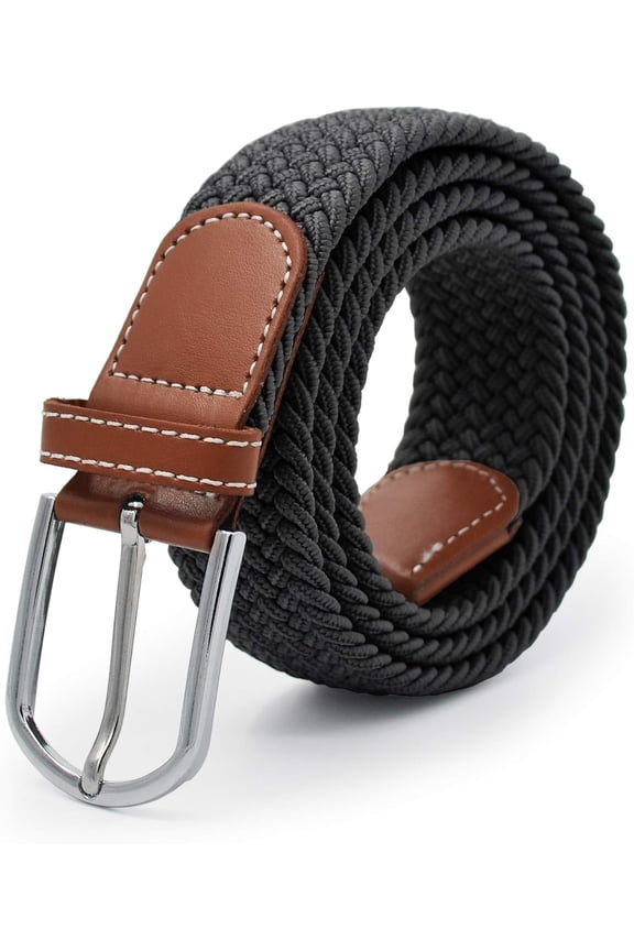 Weave Elastic Belt, Unisex Braided Casual Outdoor Fabric Woven Belt Waist Straps with Metal Buckle