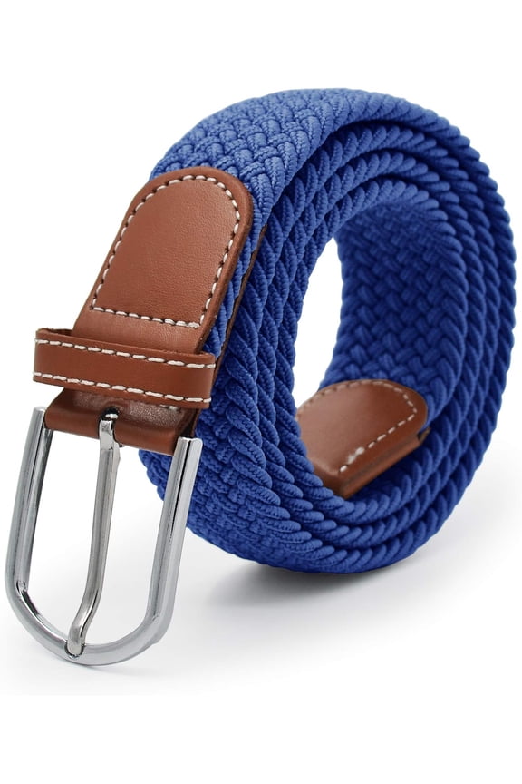Weave Elastic Belt, Unisex Braided Casual Outdoor Fabric Woven Belt Waist Straps with Metal Buckle