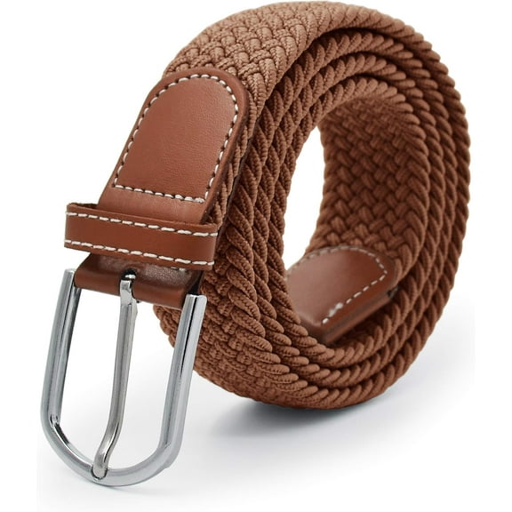 CoCoMangos Weave Elastic Belt, Unisex Braided Casual Outdoor Fabric Woven Belt Waist Straps with Metal Buckle
