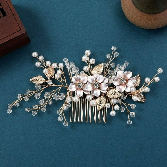 CoCoMangos Wedding Pearl Hair Comb Wedding Hair Comb Bridal Hair Accessories Pearl Flower Hair Accessories For Women Girls Wedding Hair Accessories (White pearls with flowers)
