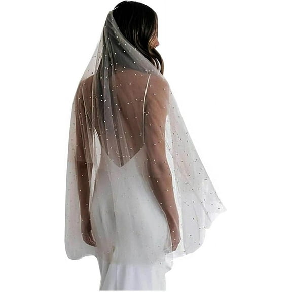 CoCoMangos Wely Pearl Wedding Bridal Veil With Metal Comb