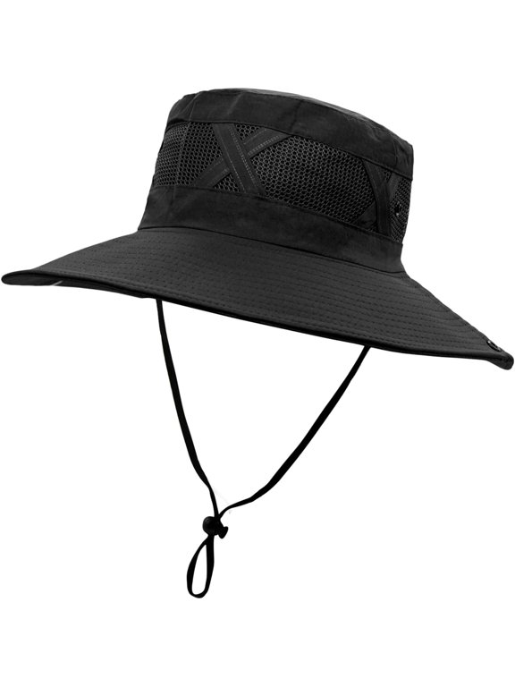 Wide Brim Bucket Hat with - String for Men Women UV400 Protection with Adjustable Strap Fishing Hat Fishmen Hiking
