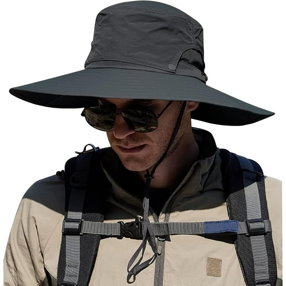 CoCoMangos Wide Brim Outdoor Fishing Hat Waterproof Bonnie Hats Cooling Safari Hunting Hat with Strap Mesh Bush Jungle Sun Cap