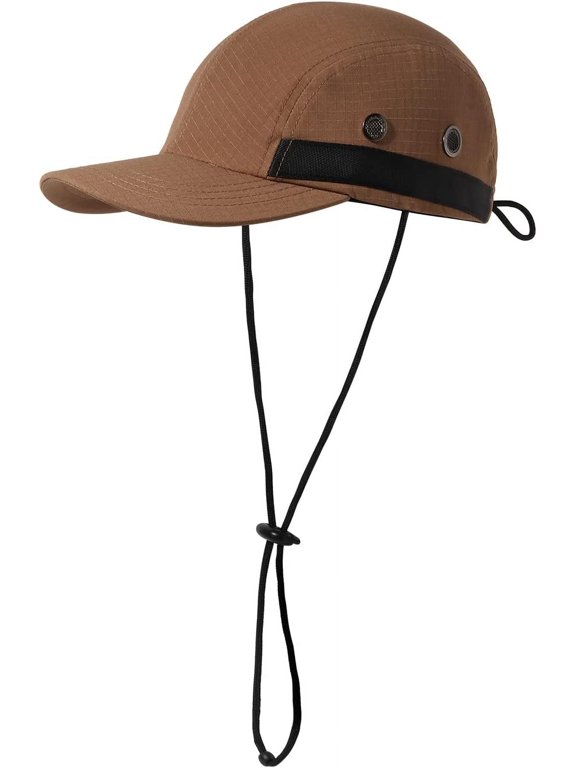 Windproof Baseball Cap with Chin Strap Water-Resistant Outdoor Sport Mountain Hat Men's Unconstructed Plain Trucker Cap