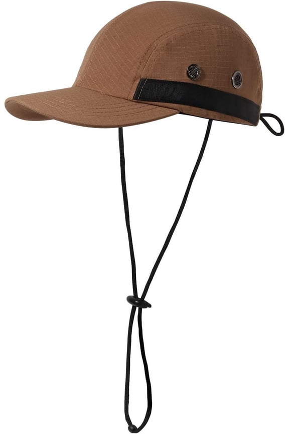 Windproof Baseball Cap with Chin Strap Water-Resistant Outdoor Sport Mountain Hat Men's Unconstructed Plain Trucker Cap
