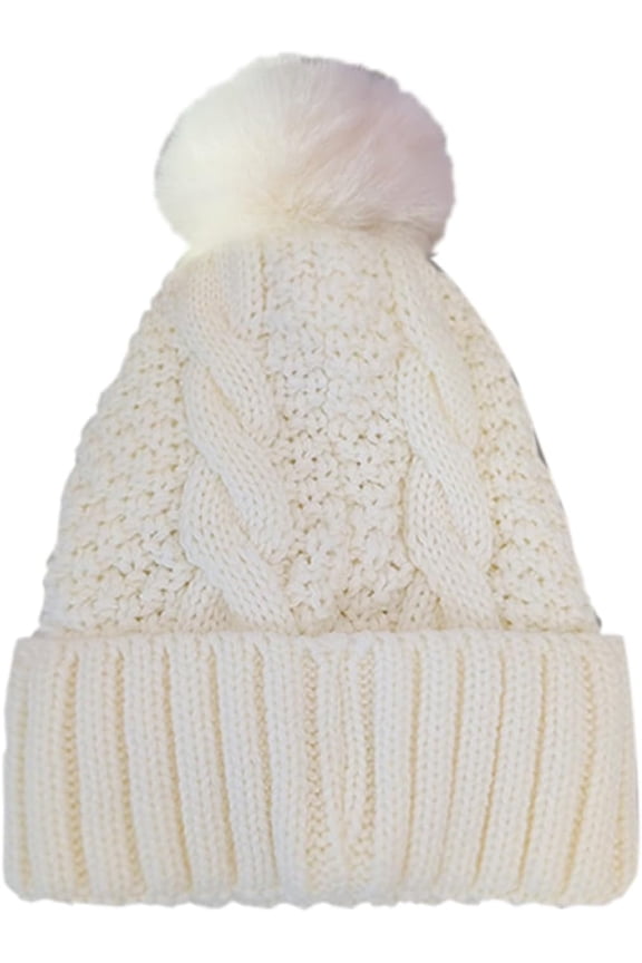 Winter Chunky Fuzzy Beanie Hats for Women Warm Fleece Lined Ski Cuff Caps Trendy Knitted Soft Skull Cap with Pom Pom