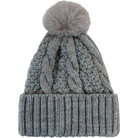CoCoMangos Winter Chunky Fuzzy Beanie Hats for Women Warm Fleece Lined Ski Cuff Caps Trendy Knitted Soft Skull Cap with Pom Pom