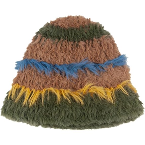 CoCoMangos Winter Colorful Knitted Beanie Hat for Women Fuzzy Bucket Hat Faux Fur Hat Fluffy Warmer Fisherman Cap Winter Wrap Hat