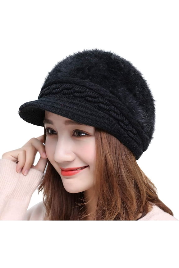 Winter Knit Hats with Visor for Women Warm Knitted Slouchy Wool Hats Thick Newsboy Beanie Hat Brim Cap